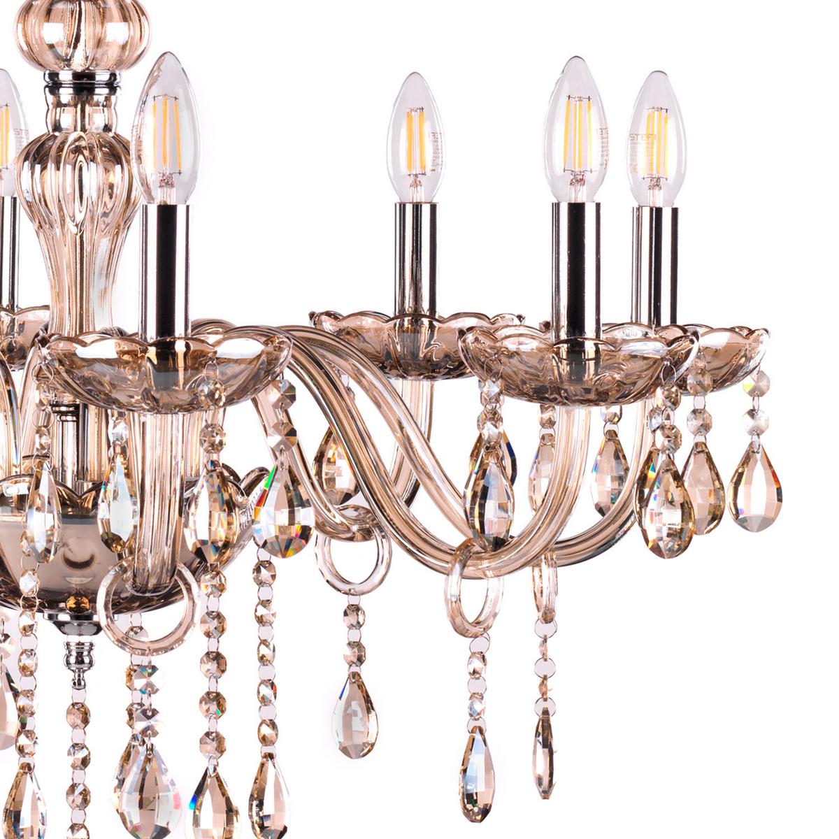 Kristall-Hängeleuchte Linda Bernsteinfarben max. 6 Watt - Bernsteinfarben, KONVENTIONELL, Glas/Metall (70/110cm)