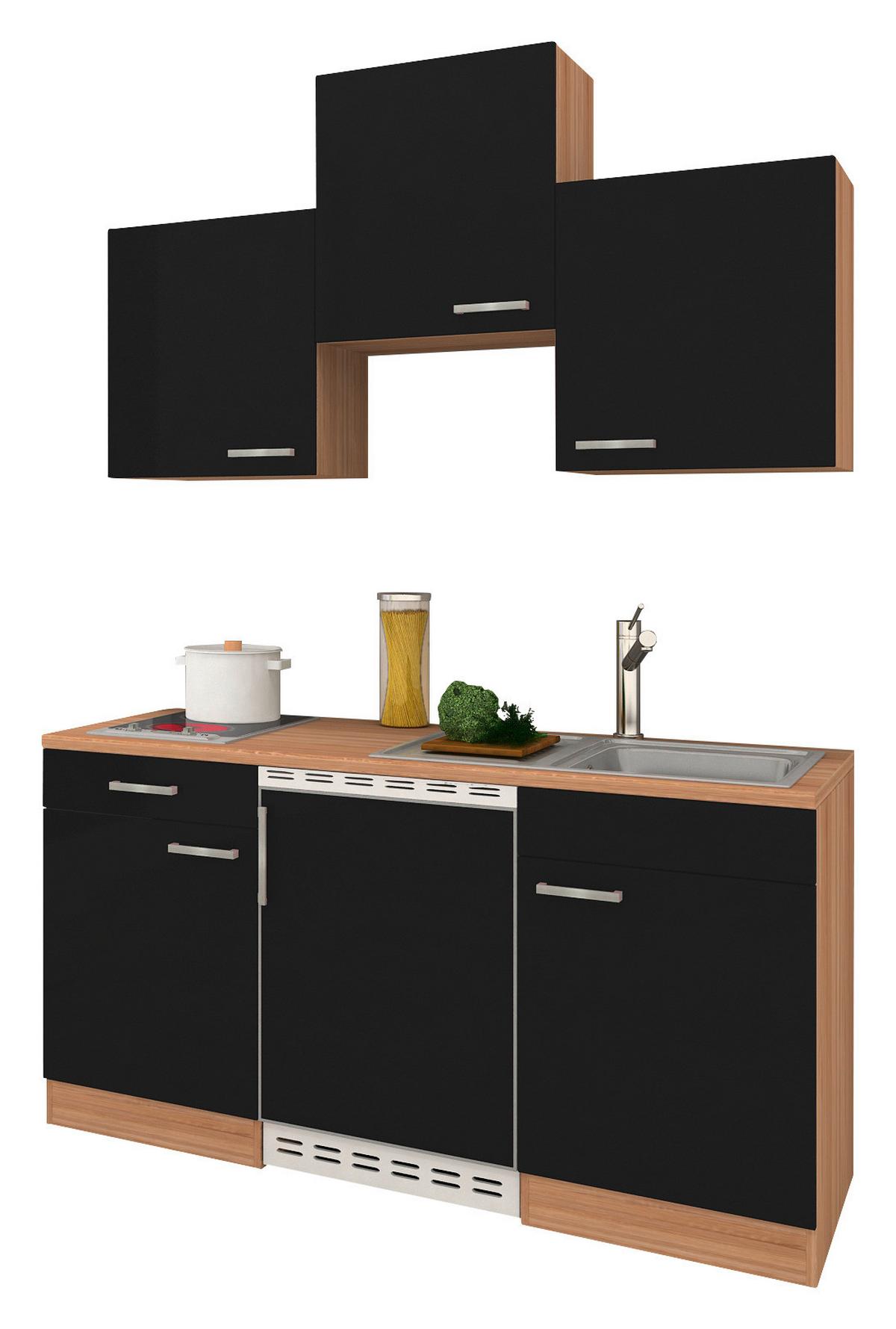 Miniküche Economy m. Geräten B: ca. 150cm Schwarz - Eichefarben/Schwarz, Basics, Holzwerkstoff (150cm) - Respekta