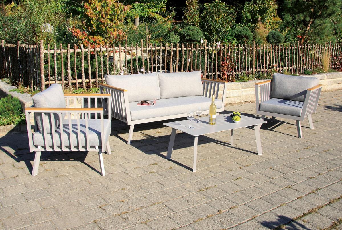 Lounge Garnitura Gondola, Siva, 4-Delno - barva tikovine/rjavosiva, Moderno, kovina/umetna masa (175/70/72cm) - Acamp