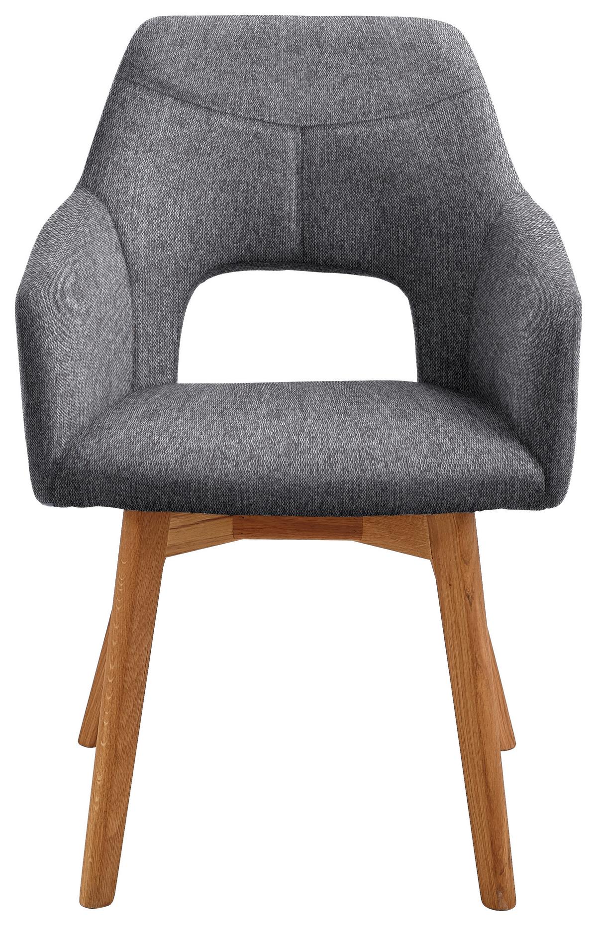 KRZESŁO Z PODŁOKIETNIKAMI EVITA - kolor dębowy/antracytowy, Design, drewno/tkanina (57/84/57cm) - Voleo