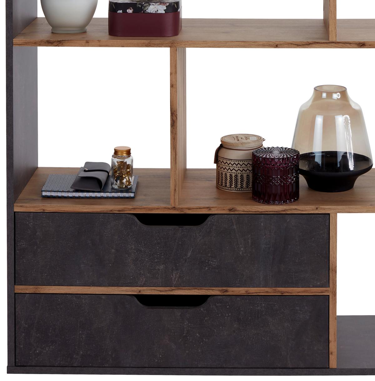 Mobilier despărțitor Roberto - culoare lemn stejar/gri, Modern, material pe bază de lemn (110/185/32cm) - Modern Living