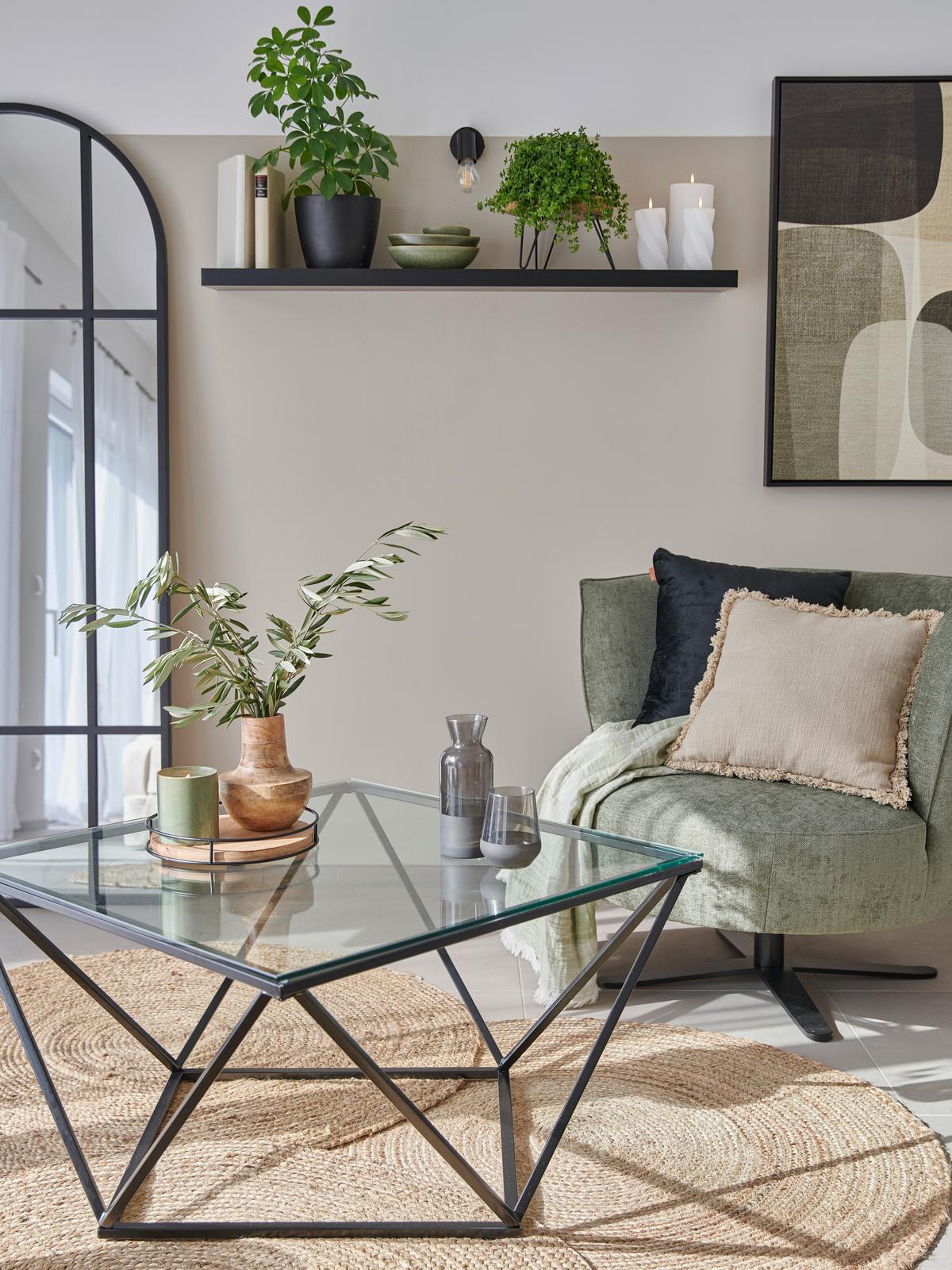 Couchtisch in Schwarz ca. 80x45x80cm - Schwarz, MODERN, Glas/Metall (80/80/45cm) - Based