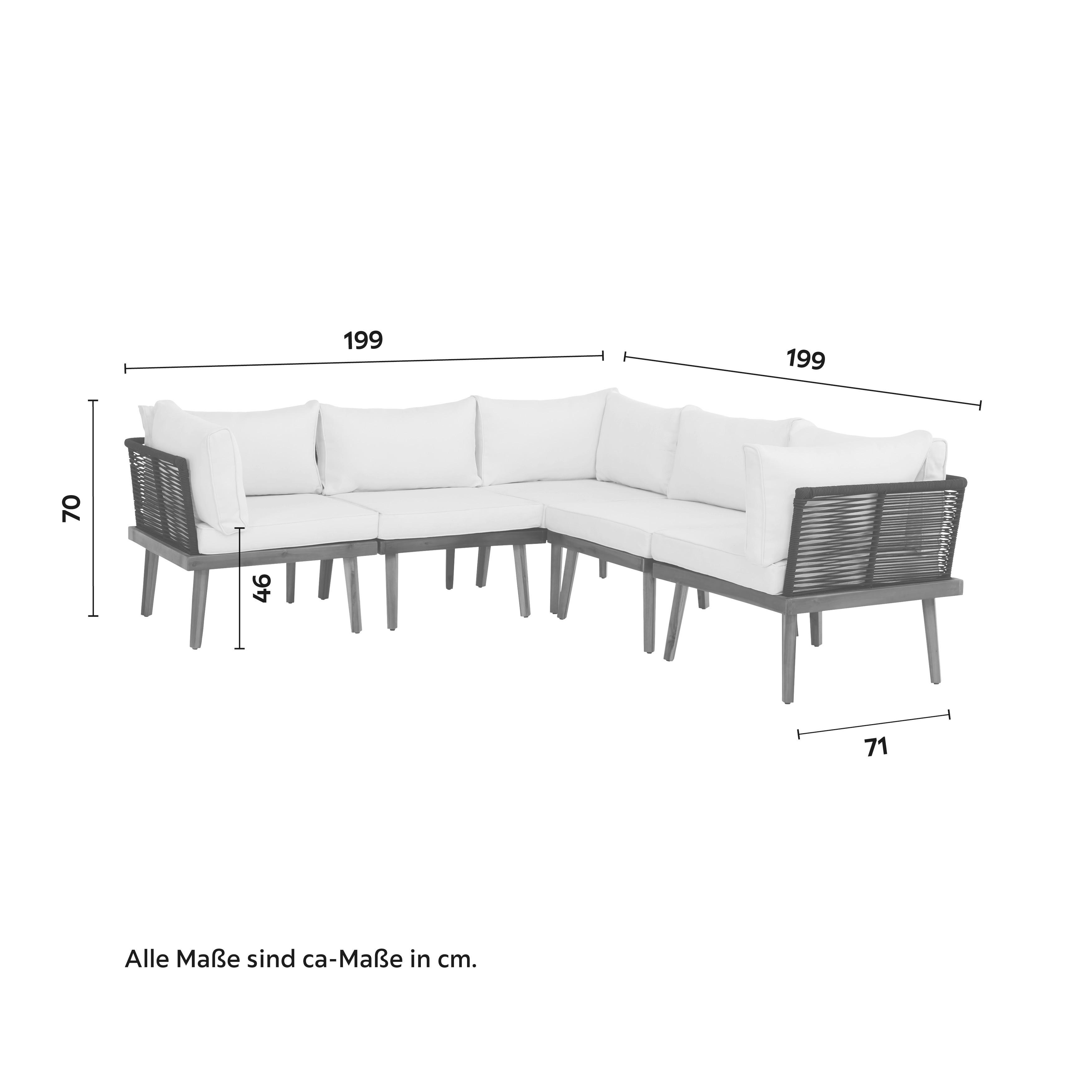 Lounge Garnitura Linnea, Bela, Akacija - črna/naravne barve, Moderno, kovina/umetna masa (199/199cm)