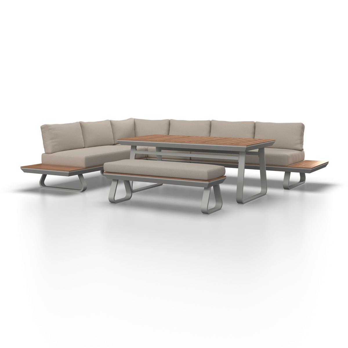 DINING-LOUNGESET EMMA - Creme/Hellgrau, Modern, Holz/Textil (248/318cm) - Bessagi Garden