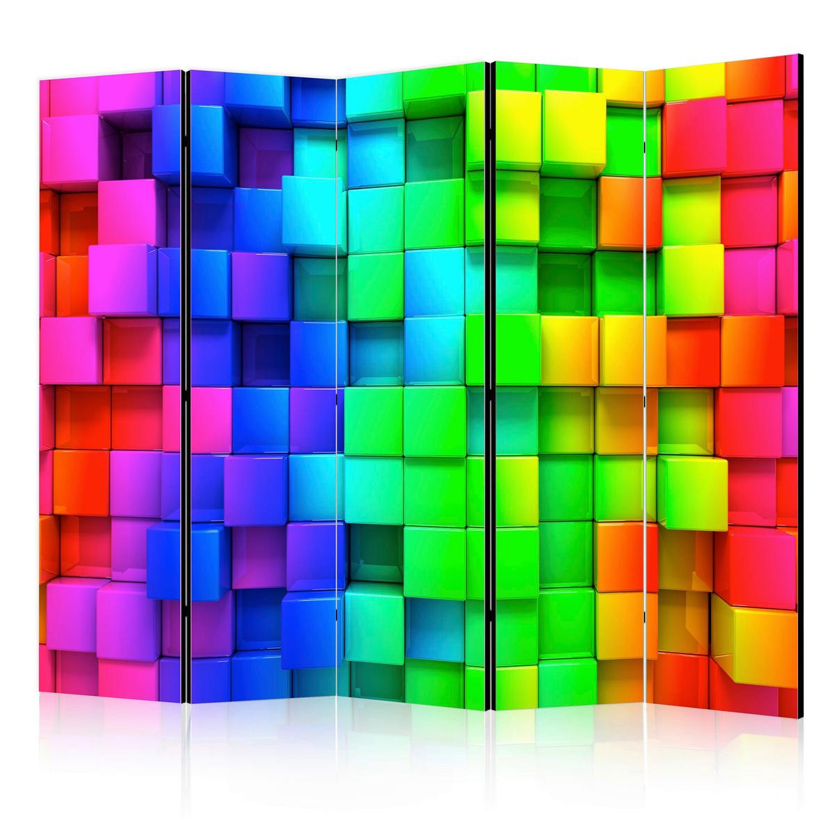 Paravan Colourful Cubes I, 5-Delni, Dvostranski - večbarvno, Basics, tekstil/les (225/172/3cm) - artgeist