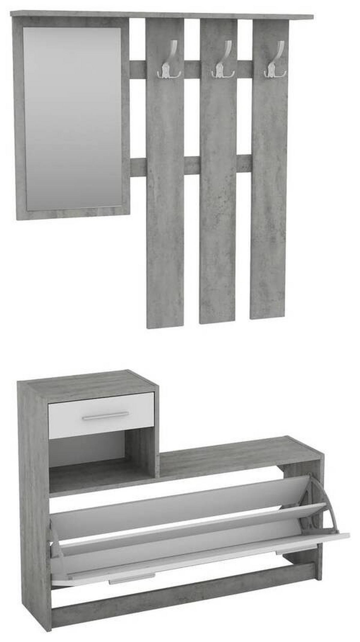 Garderobe Tamina, Grau/Weiß - Weiß/Grau, MODERN, Glas/Holzwerkstoff (97/190/25cm) - MID.YOU