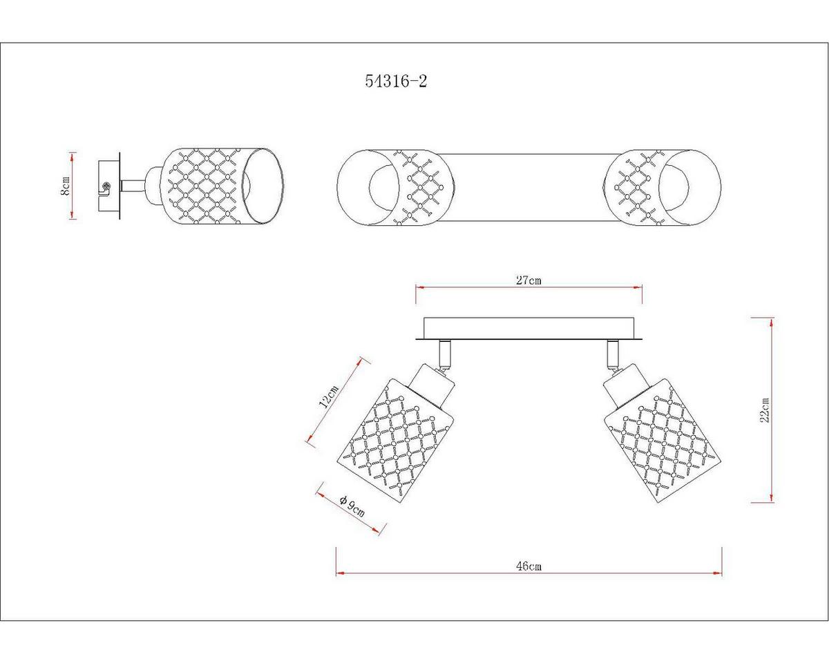 STRAHLER 54316-2  ALONSO - Klar/Chromfarben, Basics, Glas/Metall (46/9/22cm) - Globo