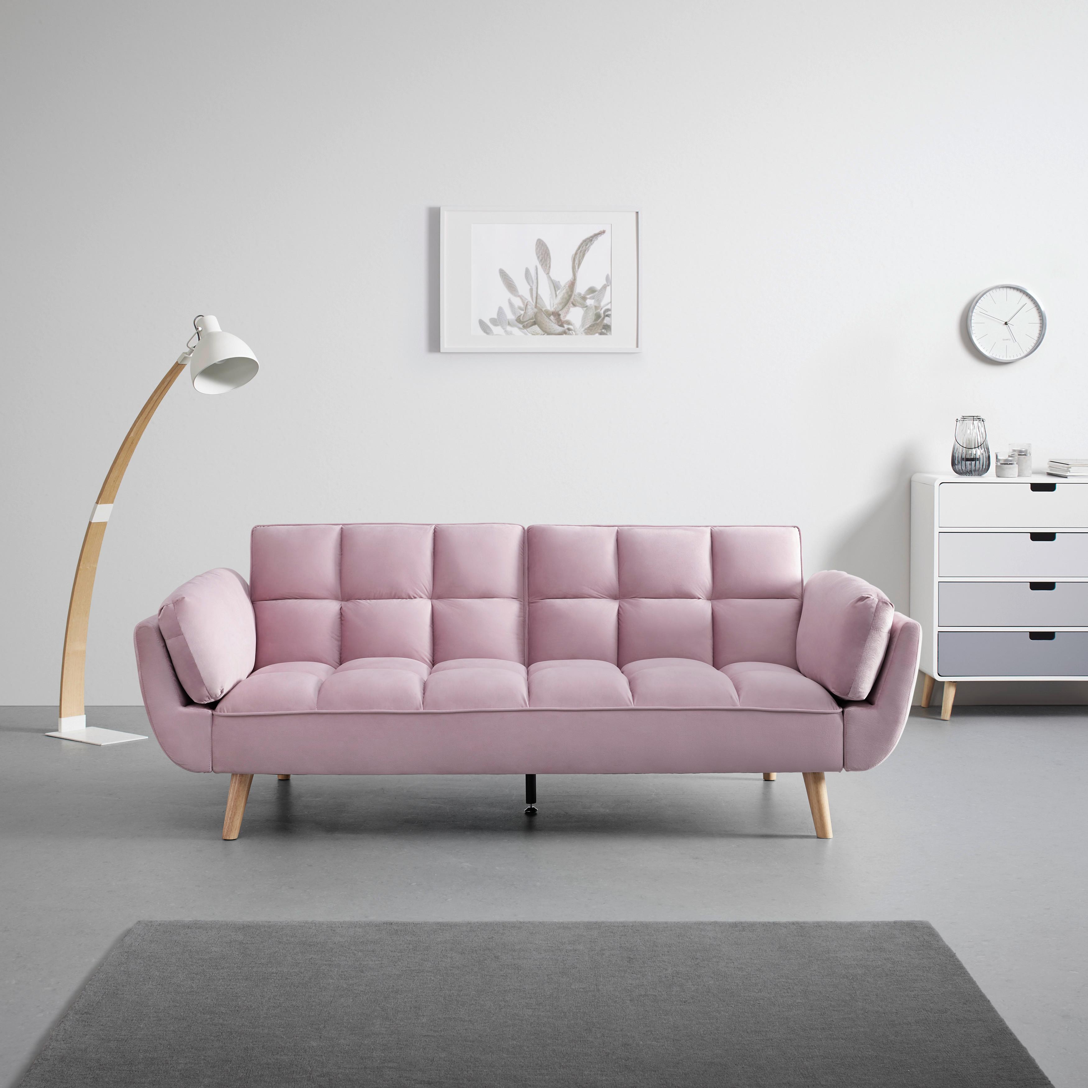 Schlafsofa Cora Rosa Samt - Rosa/Naturfarben, MODERN, Holz/Textil (214/92/81cm) - Bessagi Home