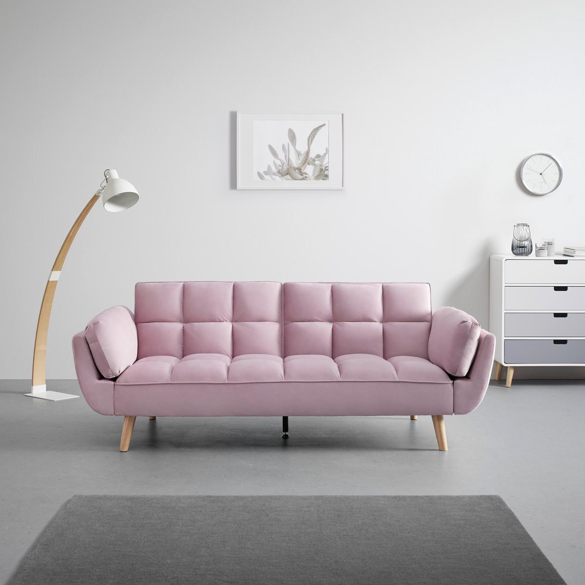 Schlafsofa Cora Rosa Samt - Rosa/Naturfarben, MODERN, Holz/Textil (214/92/81cm) - Bessagi Home