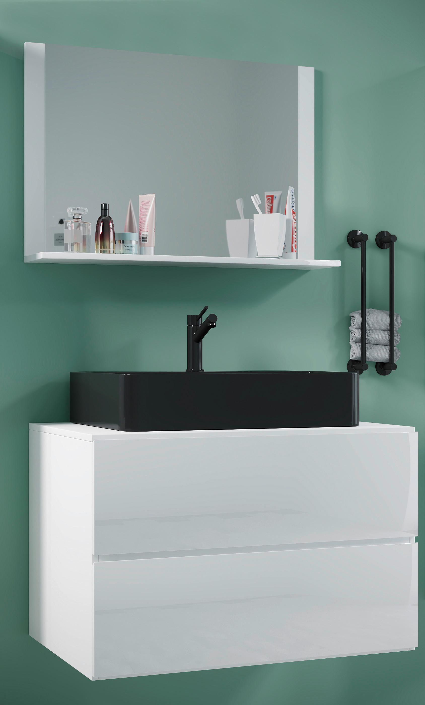 Kopalnica Lendas M, Bela - črna/bela, Moderno, steklo/leseni material (81cm) - MID.YOU