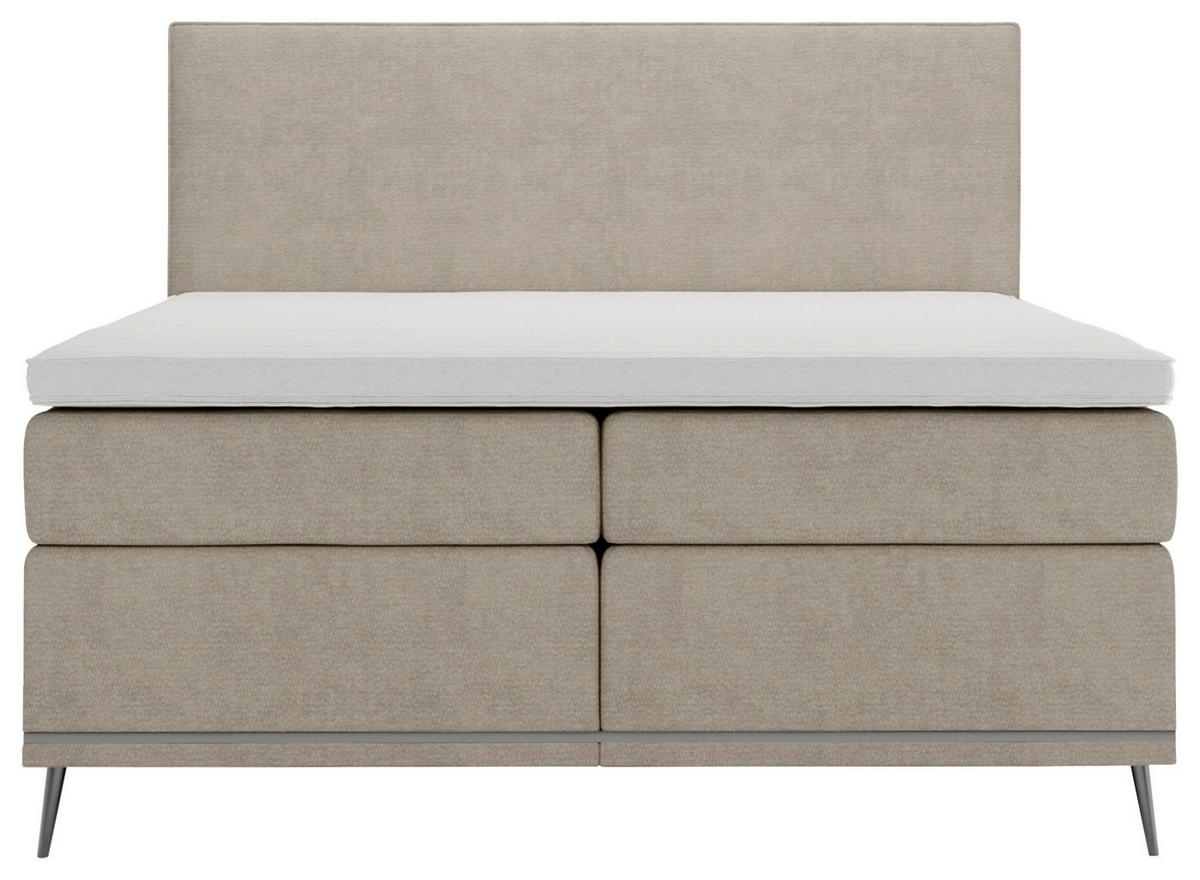 Boxspringbett CROMO Beige - Beige/Silberfarben, Konventionell, Textil/Metall (200/200cm) - Premium Living