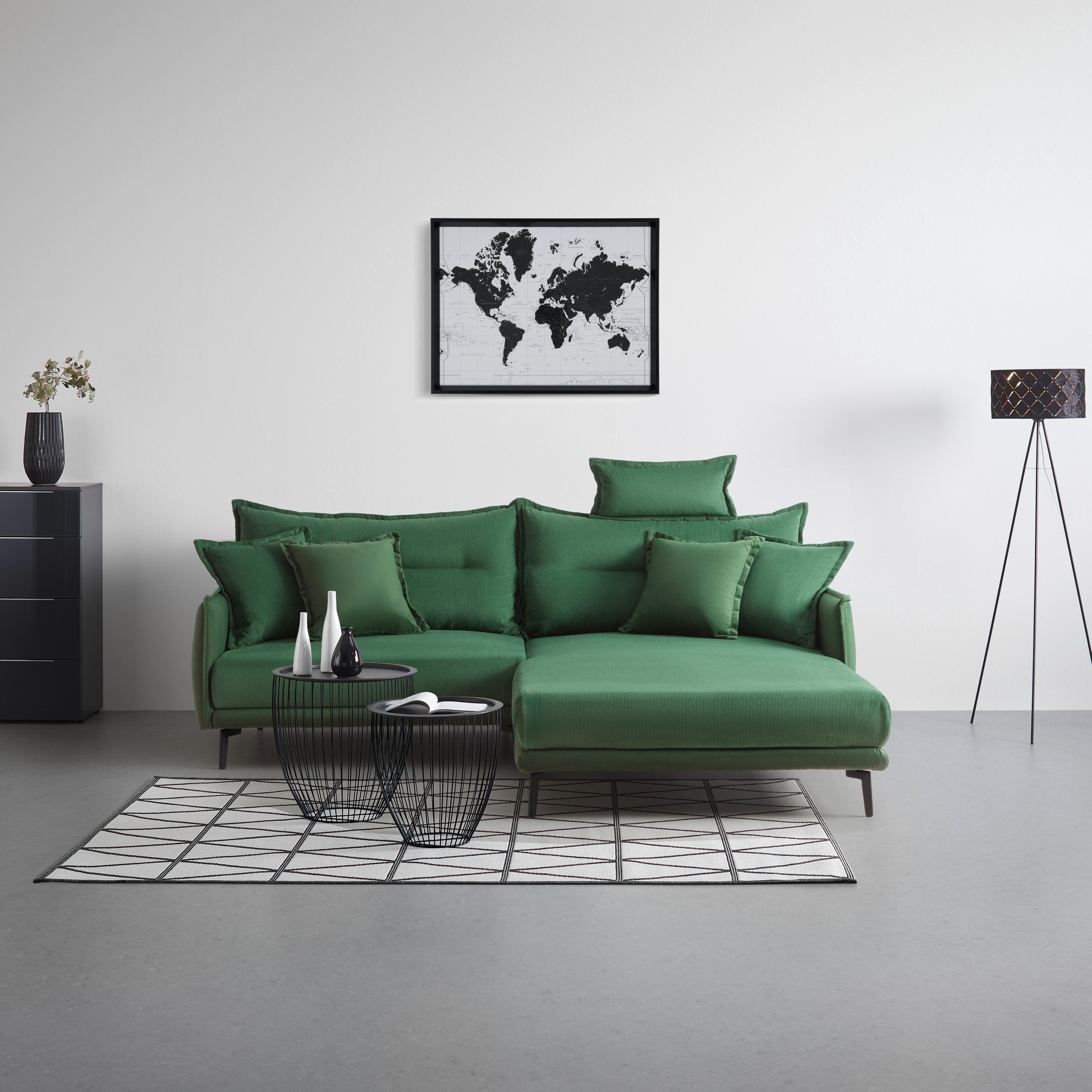 Wohnlandschaft Nuovo Grün/Schwarz - Schwarz/Grün, Modern, Textil/Metall (245/76-113/190cm) - Mömax