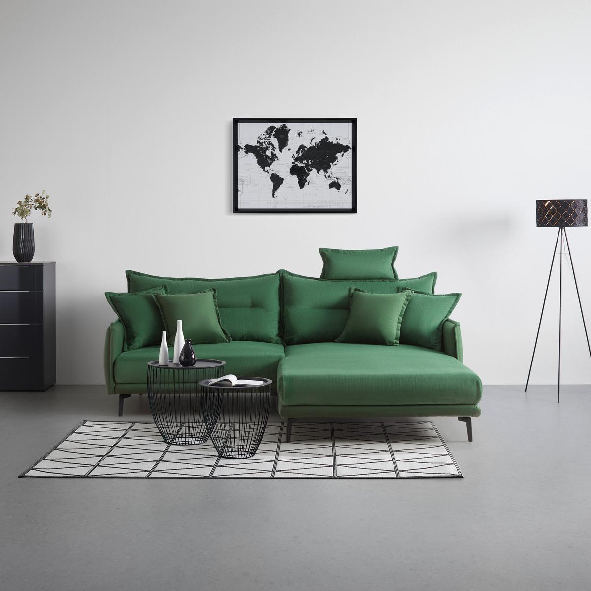 Wohnlandschaft Nuovo Grün/Schwarz - Schwarz/Grün, MODERN, Textil/Metall (245/76-113/190cm) - Mömax