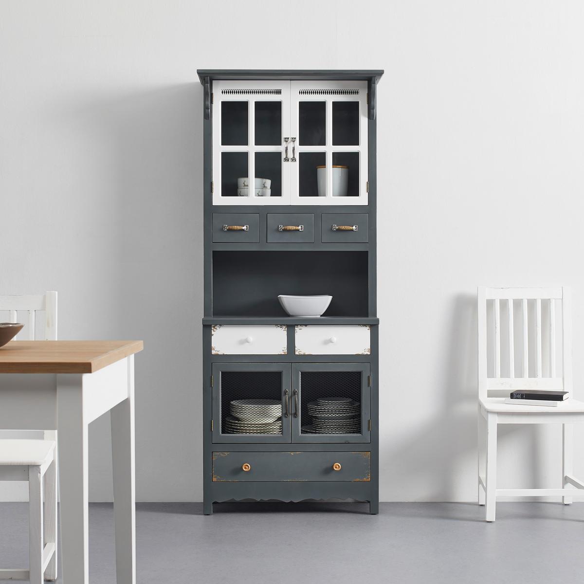 Vitrine Gitte Grau ca. 74x176x43 cm Kiefer - Grau, MODERN, Holz (74/176/33.5cm) - Bessagi Home