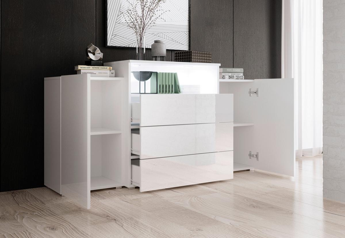 Sideboard Urban III mit LED ca. 150x69 cm Weiß - Weiß Hochglanz/Weiß, LIFESTYLE, Holzwerkstoff/Kunststoff (150/68,7/32,5cm) - P & B