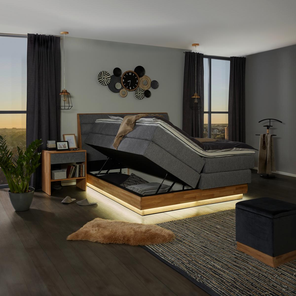 Boxspringbett Marissa in Grau ca. 160x200cm - Grau, KONVENTIONELL, Holz/Kunststoff (160/200cm) - Premium Living