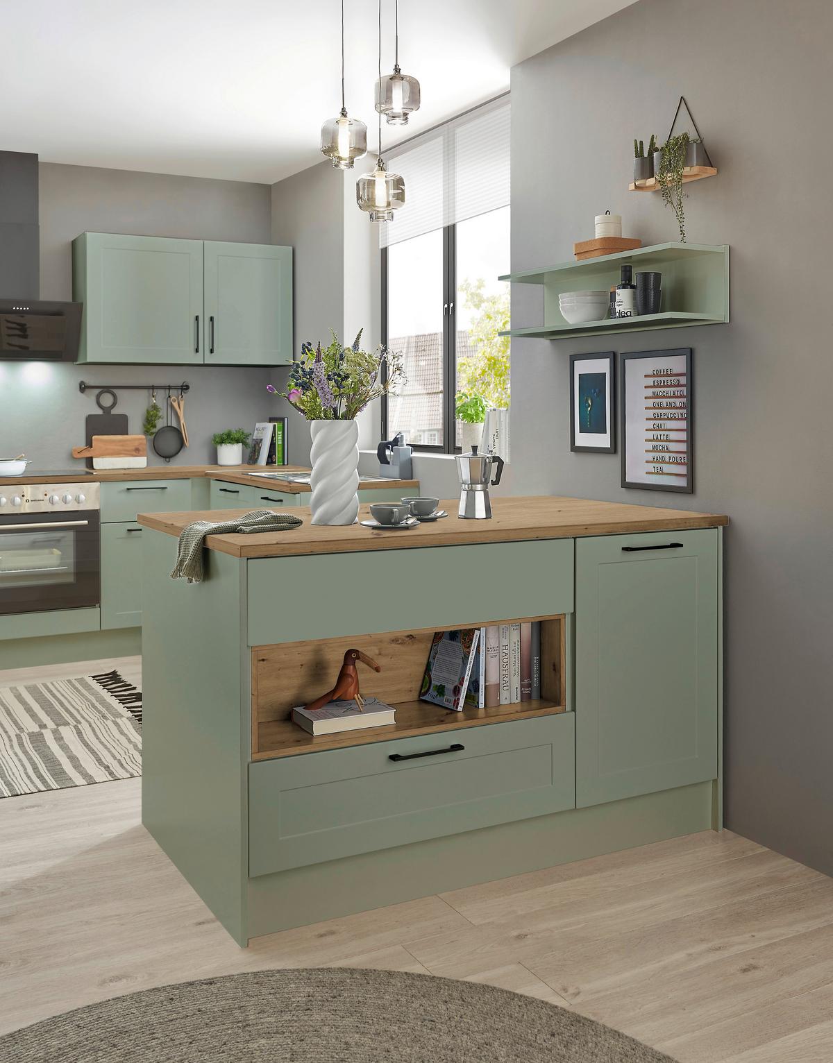 Konyhasziget Marseille I 145 Green2 - fekete/Artisan tölgy, Design, faalapú anyag/fém (145/90/90cm) - MID.YOU