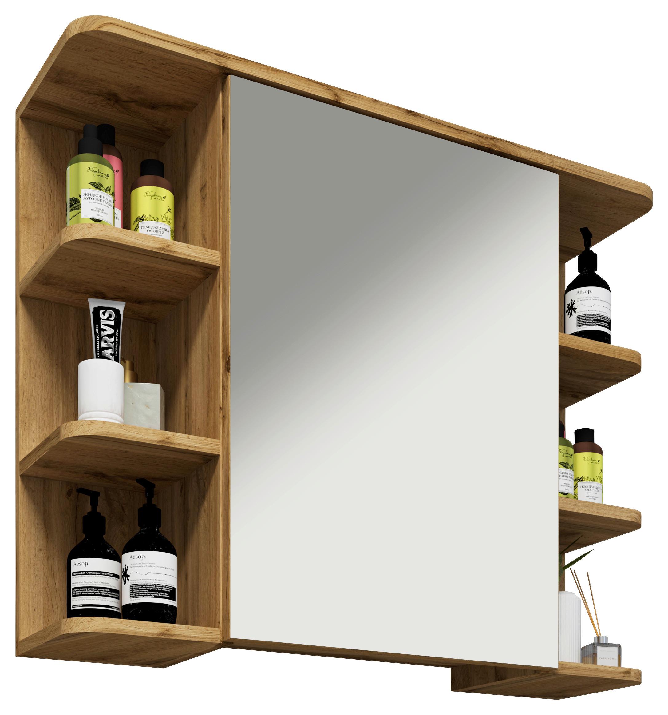 Omara Z Ogledalom Nilosi, Bela, Barva Hrasta - medeni hrast, Moderno, steklo/leseni material (80/64/21cm) - MID.YOU