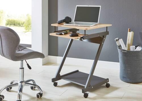 BIURKO KOMPUTEROWE ROLLER - kolor dębowy/antracytowy, Basics, materiał drewnopochodny/metal (60/49/76cm)