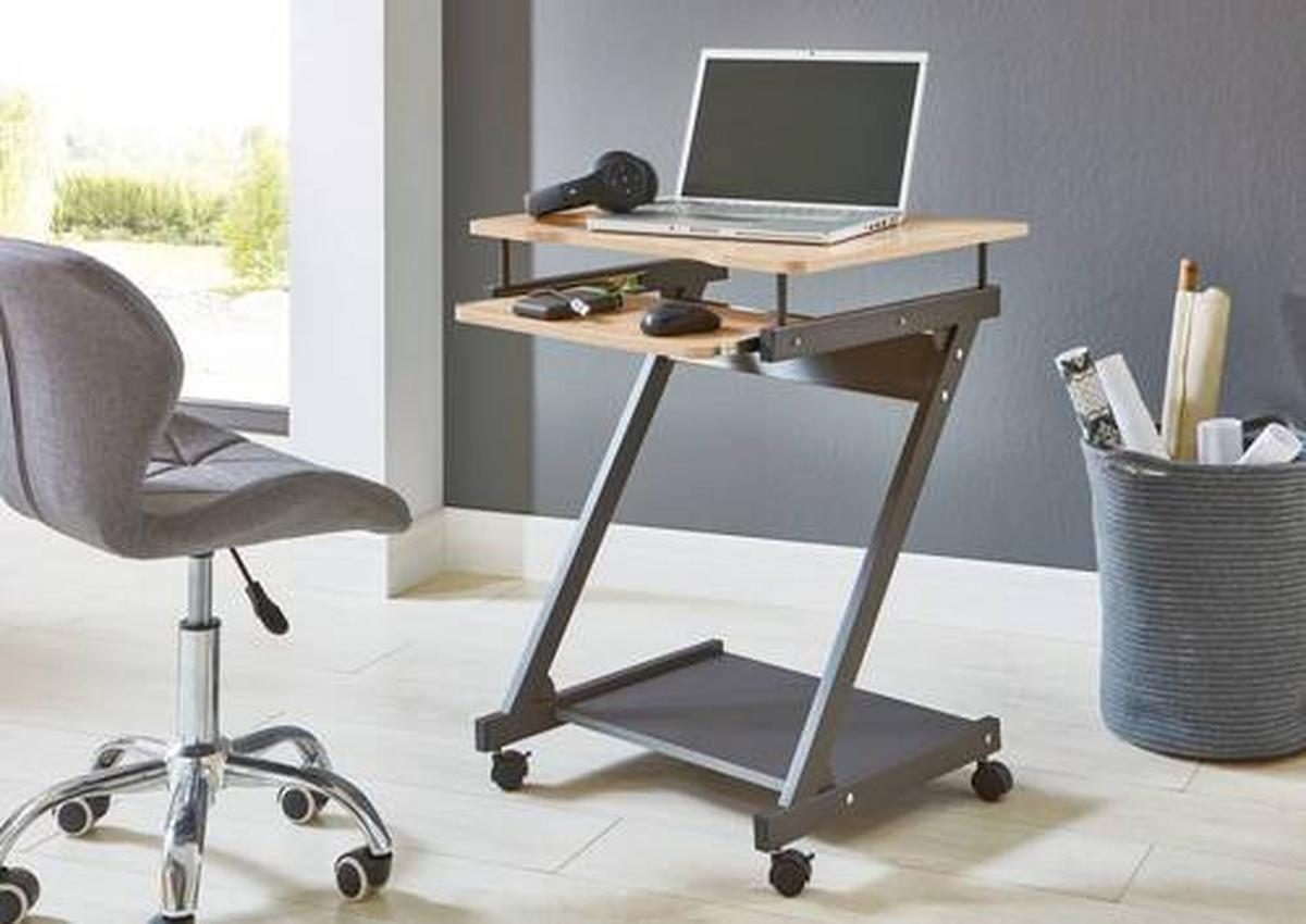 BIURKO KOMPUTEROWE ROLLER - kolor dębowy/antracytowy, Basics, materiał drewnopochodny/metal (60/49/76cm)