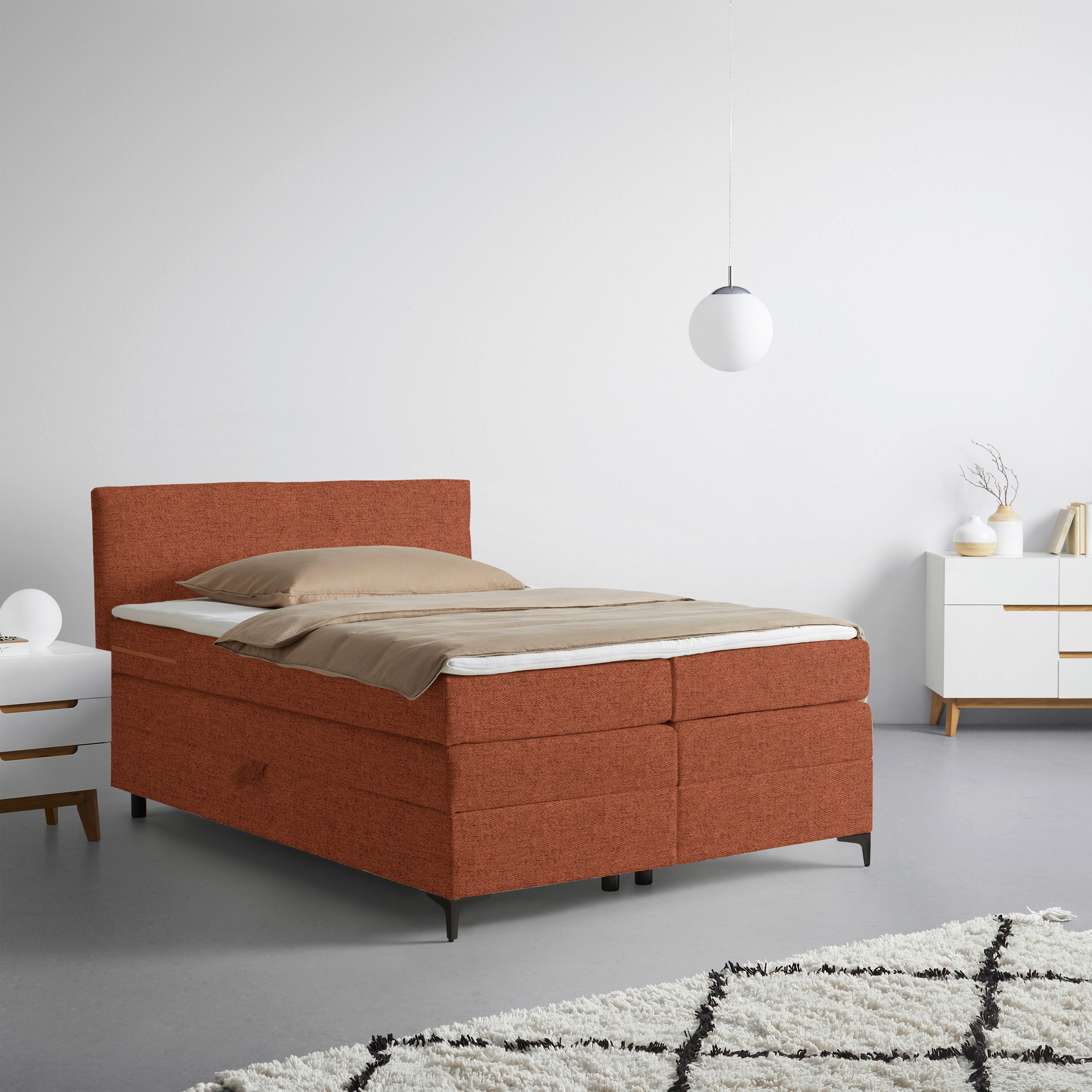 Boxspringbett Bari in Terracotta ca. 140x200cm - Terracotta/Schwarz, KONVENTIONELL, Textil/Metall (140/200cm) - Mömax