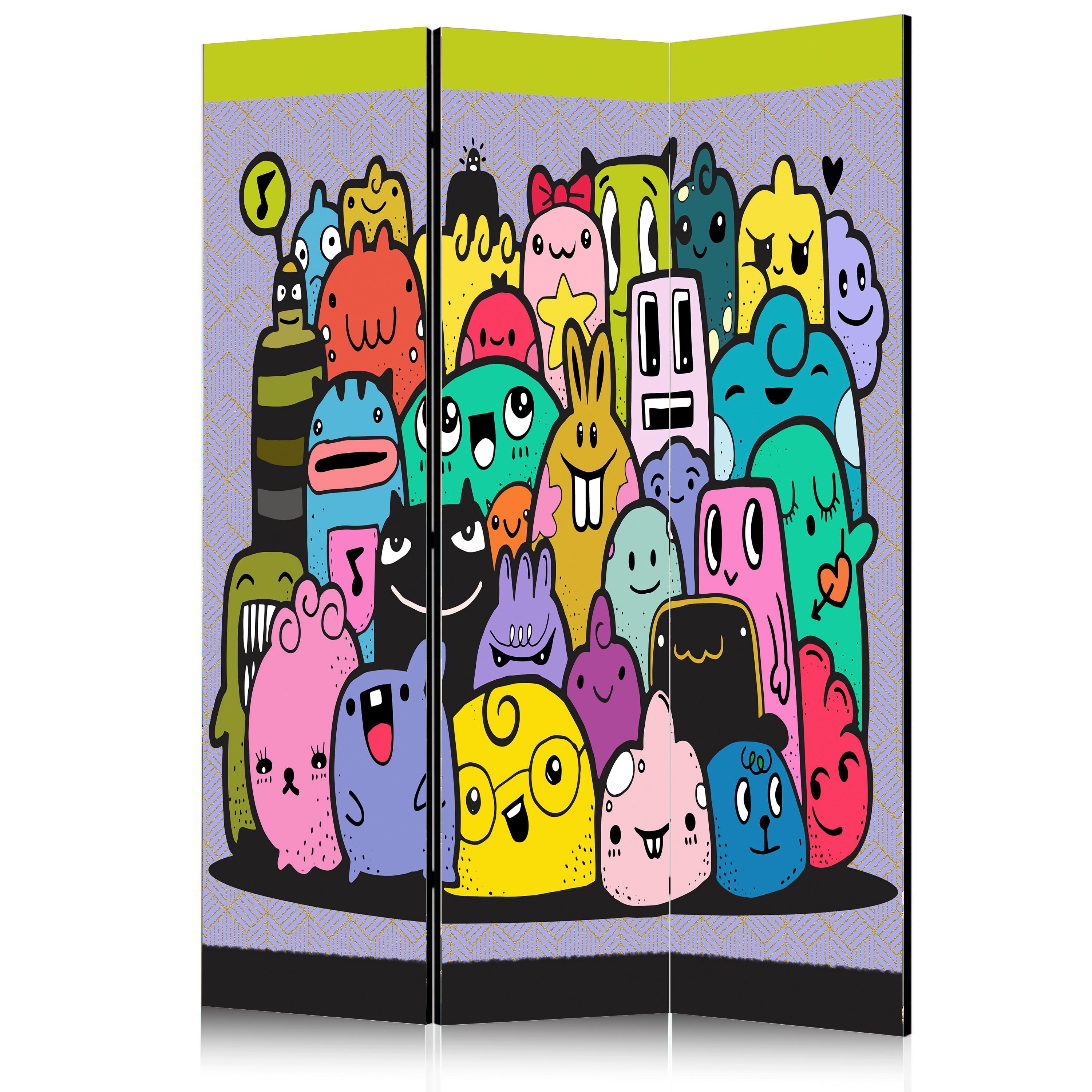 Paravan Monsters, 3-Delni, Dvostranski - večbarvno, Basics, tekstil/les (135/172/3cm) - artgeist
