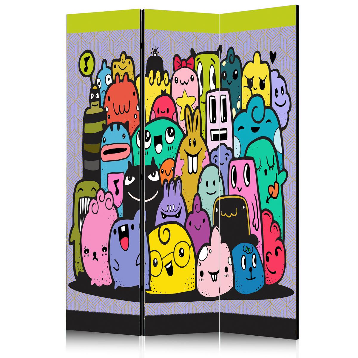 Paravan Monsters, 3-Delni, Dvostranski - večbarvno, Basics, tekstil/les (135/172/3cm) - artgeist