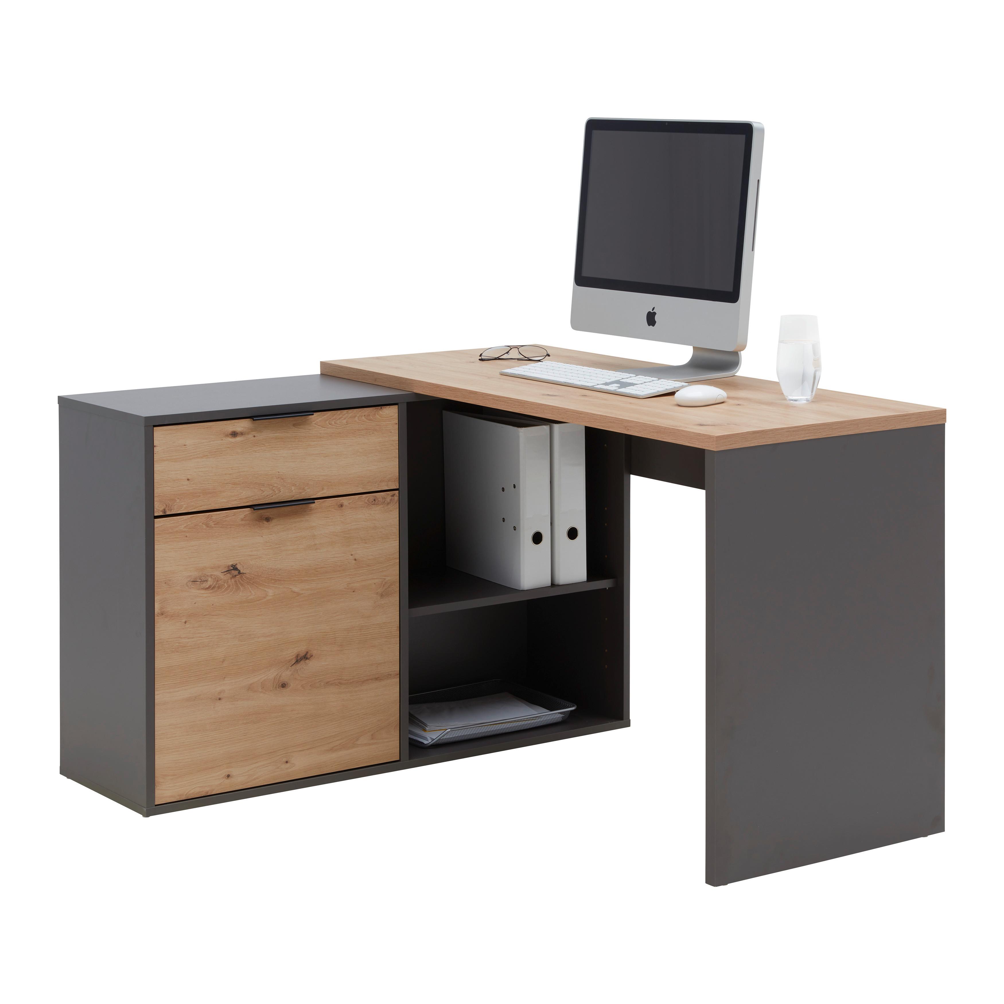 Schreibtisch Samson in Eiche/Graphitfarben - Eichefarben/Graphitfarben, MODERN (120/105/74/51/34cm) - Mömax