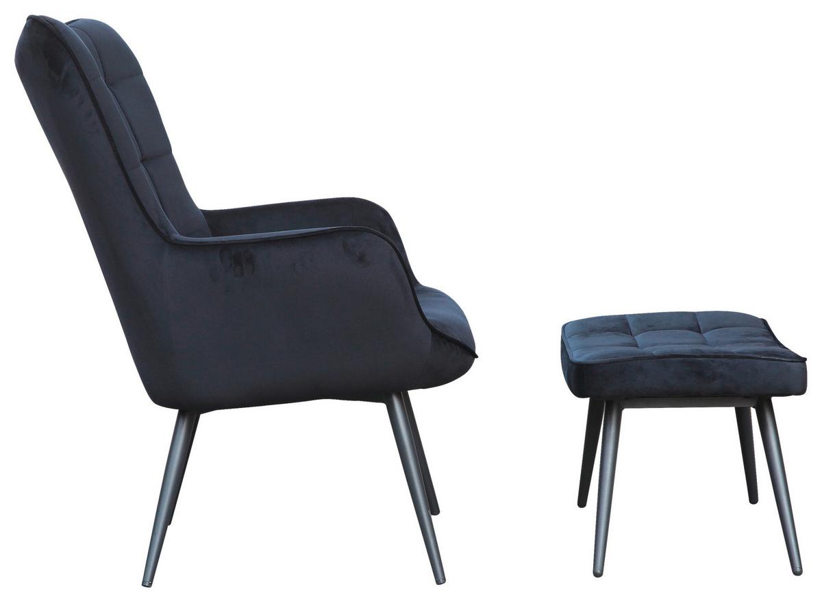 Sesselset Uta Schwarz Samt - Schwarz, MODERN, Holzwerkstoff/Textil (72/60/97/39/80/41cm) - MID.YOU