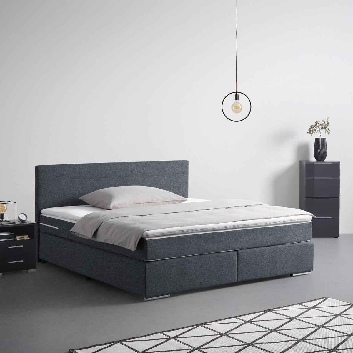 Boxspringbett Palermo in Anthrazit ca. 160x200cm - Chromfarben/Anthrazit, KONVENTIONELL, Kunststoff/Textil (160/200cm) - Based