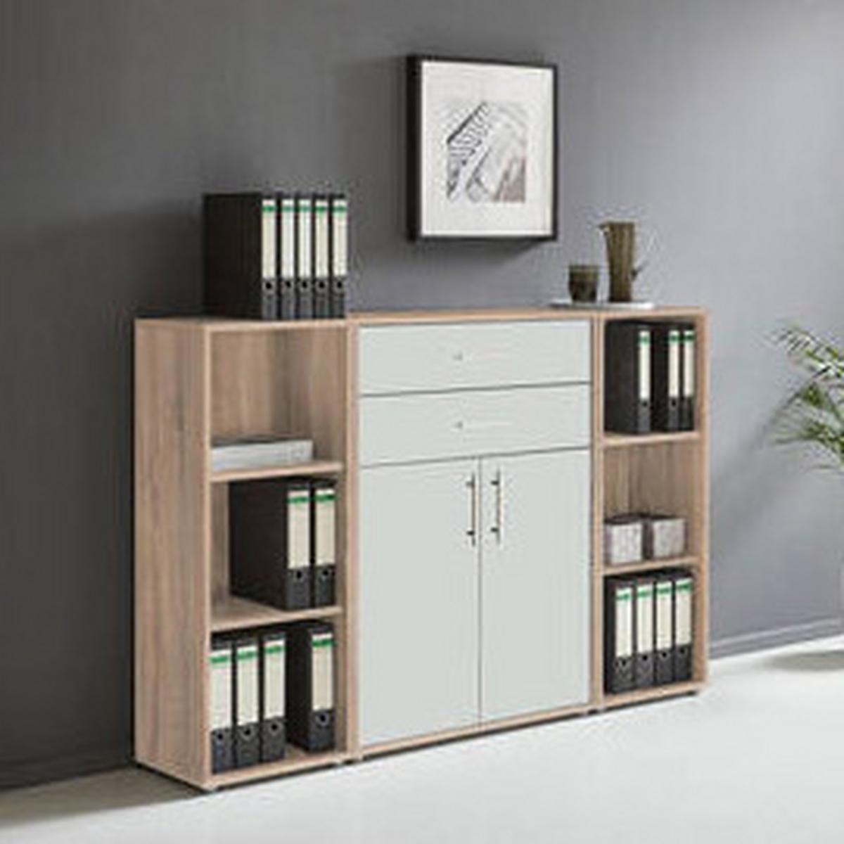 Aktenschrank Office Edition Sw Set 13 Weiß/Sonoma Eiche - Weiß/Sonoma Eiche, MODERN, Holzwerkstoff (172,6/113,6/33cm) - MID.YOU