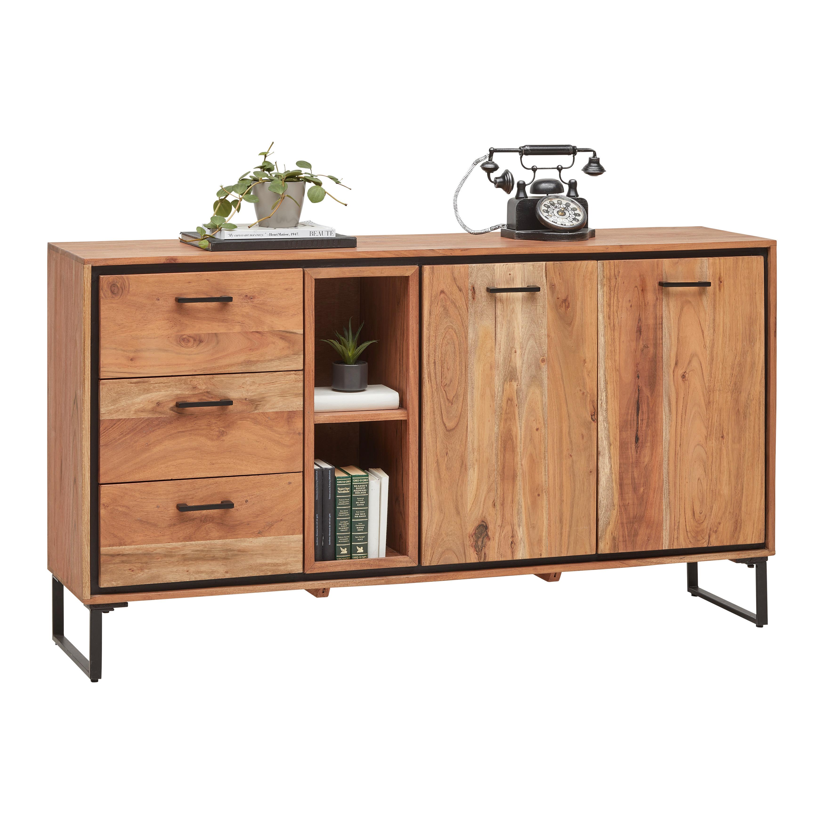 Sideboard Shiva Schwarz/Akaziefarben - Schwarz/Akaziefarben, MODERN, Holz/Metall (160/86/40cm) - Mömax