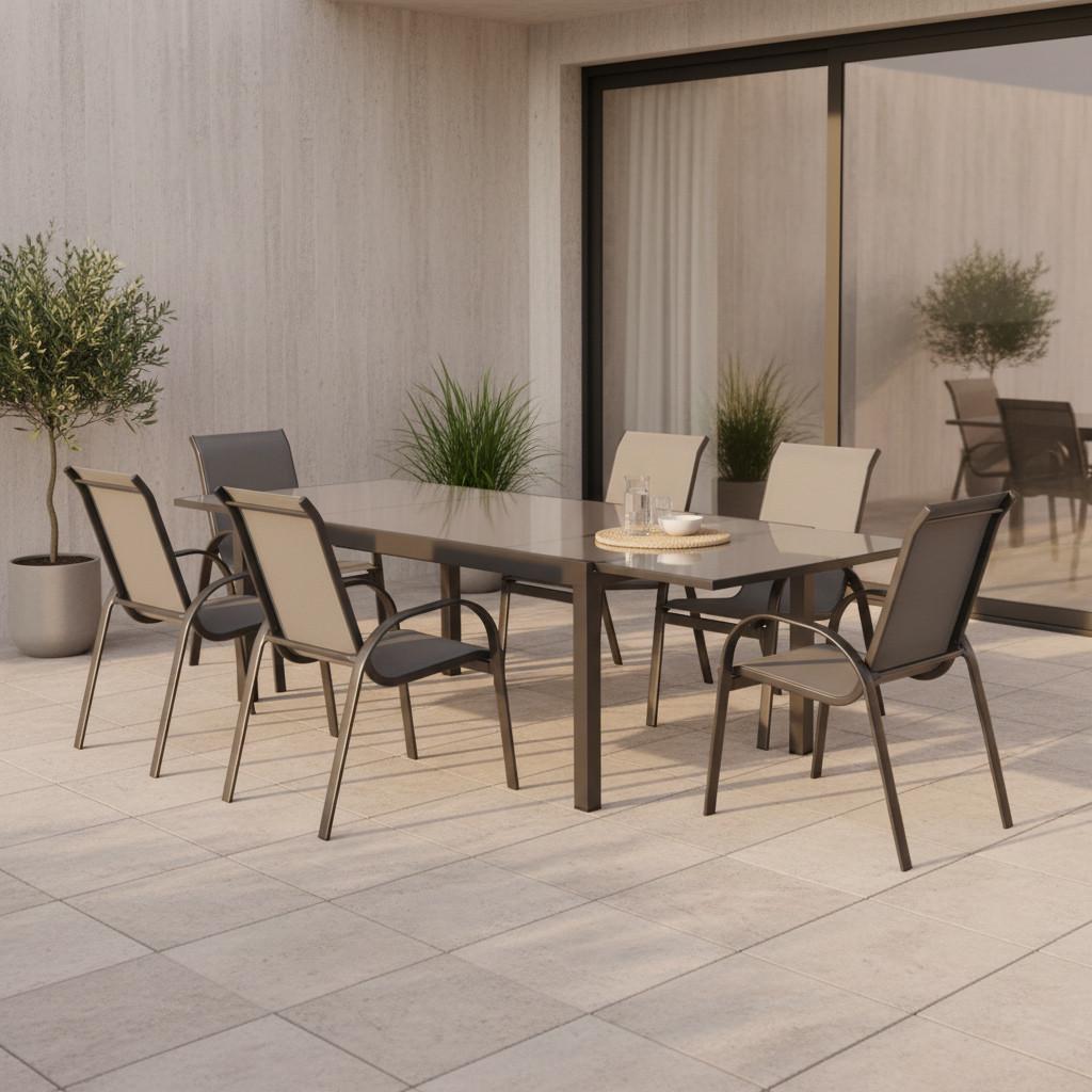 GARTENSET AMALFI - Graphitfarben/Grau, MODERN, Textil/Metall - Gardenson