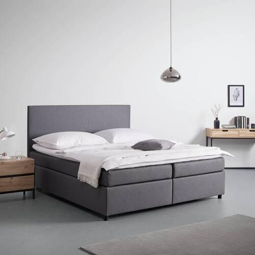 Boxbett Melia ca. 180x200 cm Grau mit Topper - Schwarz/Grau, MODERN, Holz/Holzwerkstoff (180/200cm) - Bessagi Home