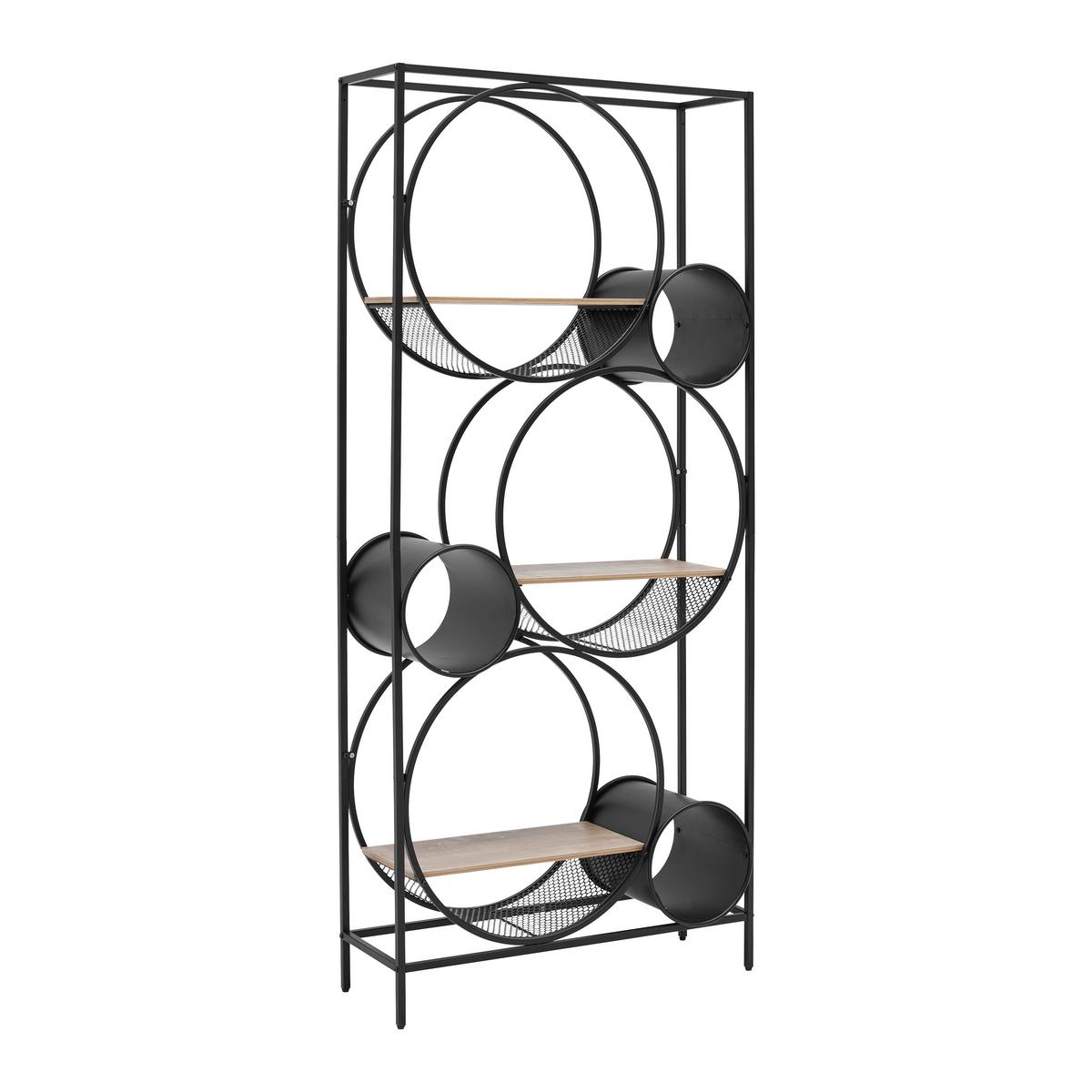 Regal Circle Naturfarben/Schwarz aus Metall - Schwarz/Naturfarben, MODERN, Holzwerkstoff/Metall (84/186/30cm) - Premium Living