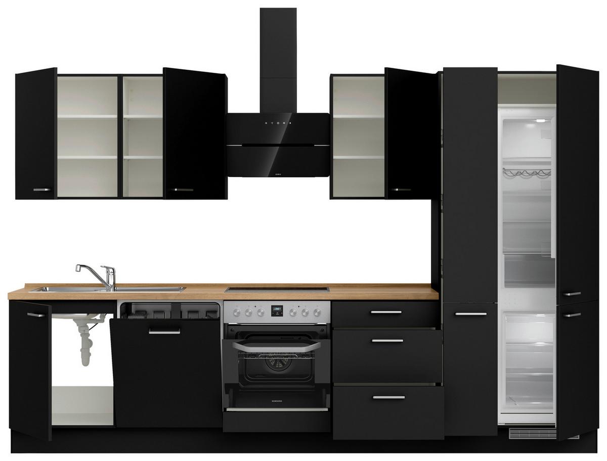 Küchenblock Touch High m. Geräten Schwarz - Edelstahlfarben/Eichefarben, MODERN, Holzwerkstoff/Metall (330cm) - Nobilia