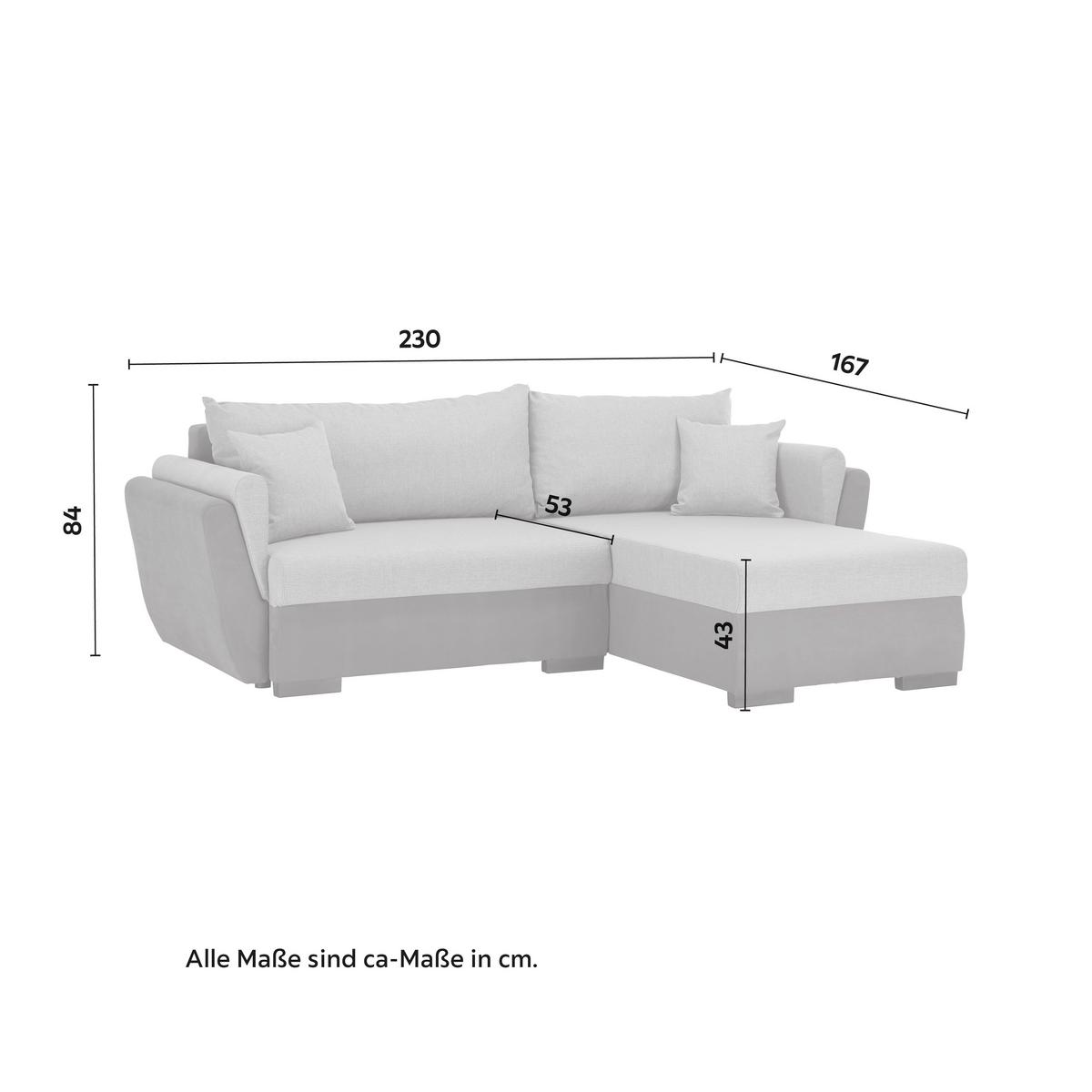Ecksofa Lugano in Grau mit Bettfunktion - Hellgrau/Schwarz, Konventionell, Kunststoff/Textil (230/84/167cm) - Based
