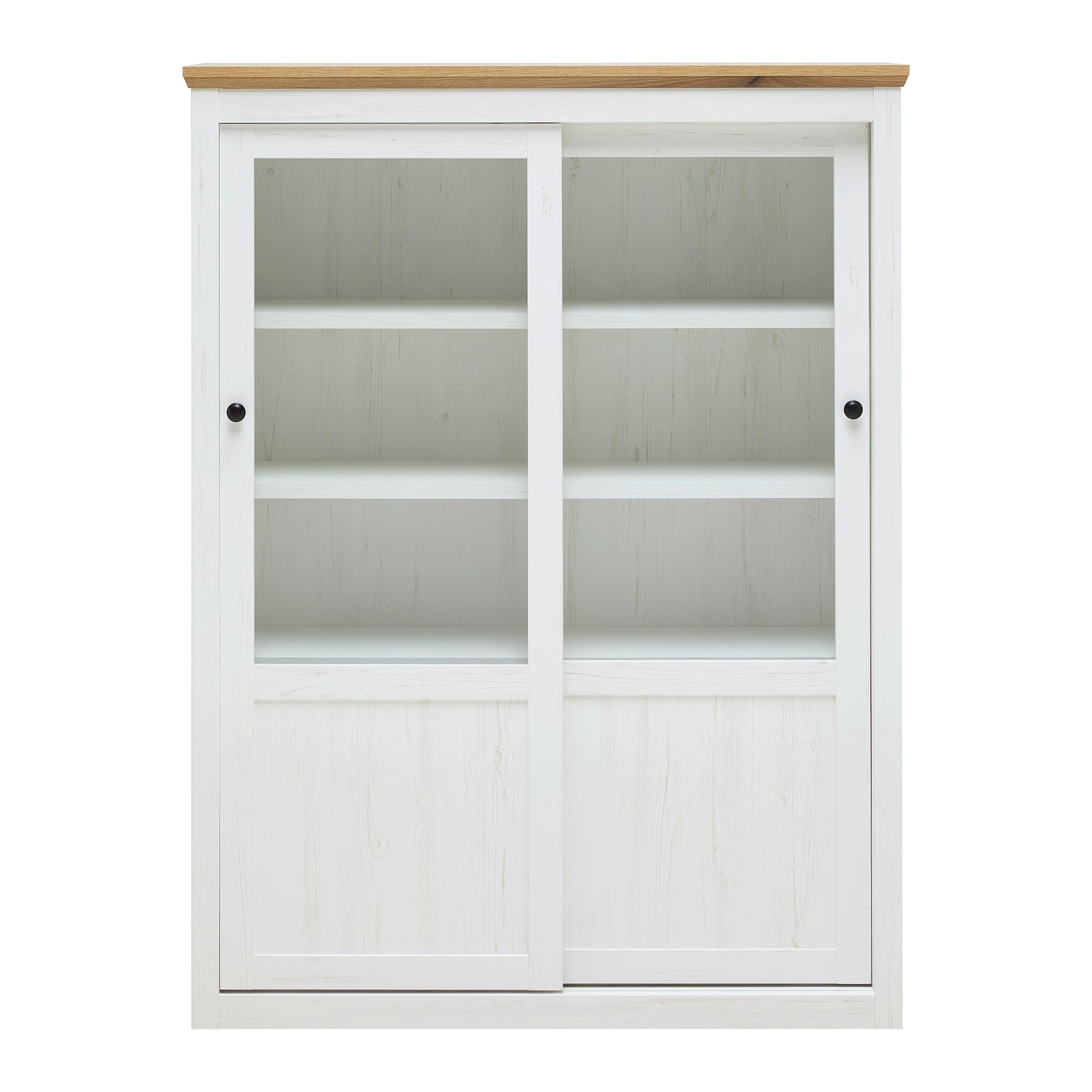 HOOGKAST KORSIKA -EXKLUSIV- - Wit/Eikenkleuren, Romantik / Landhaus, Houtcomposiet/Metaal (105,5/140/43cm) - Mömax