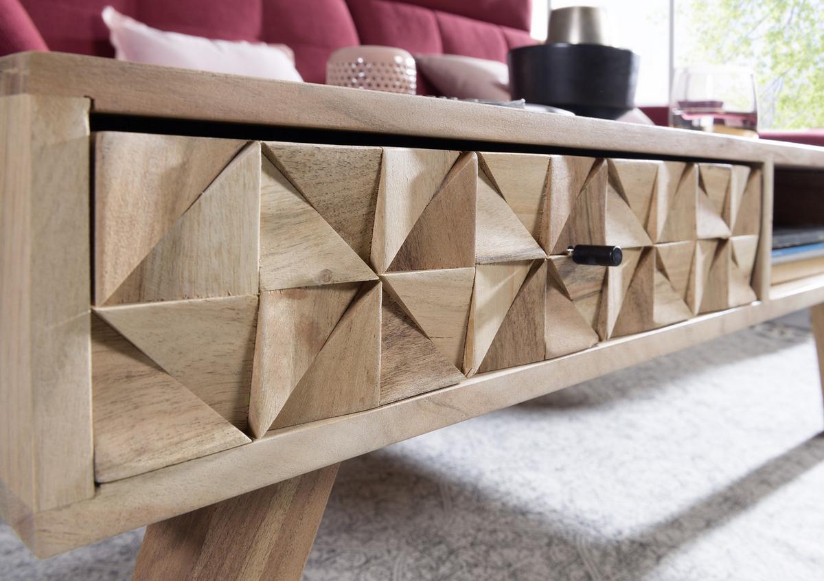 Couchtisch "Rewa" ca. 95x50 cm, aus Akazie - Schwarz/Akaziefarben, Design, Holz (95/50/35cm) - MID.YOU