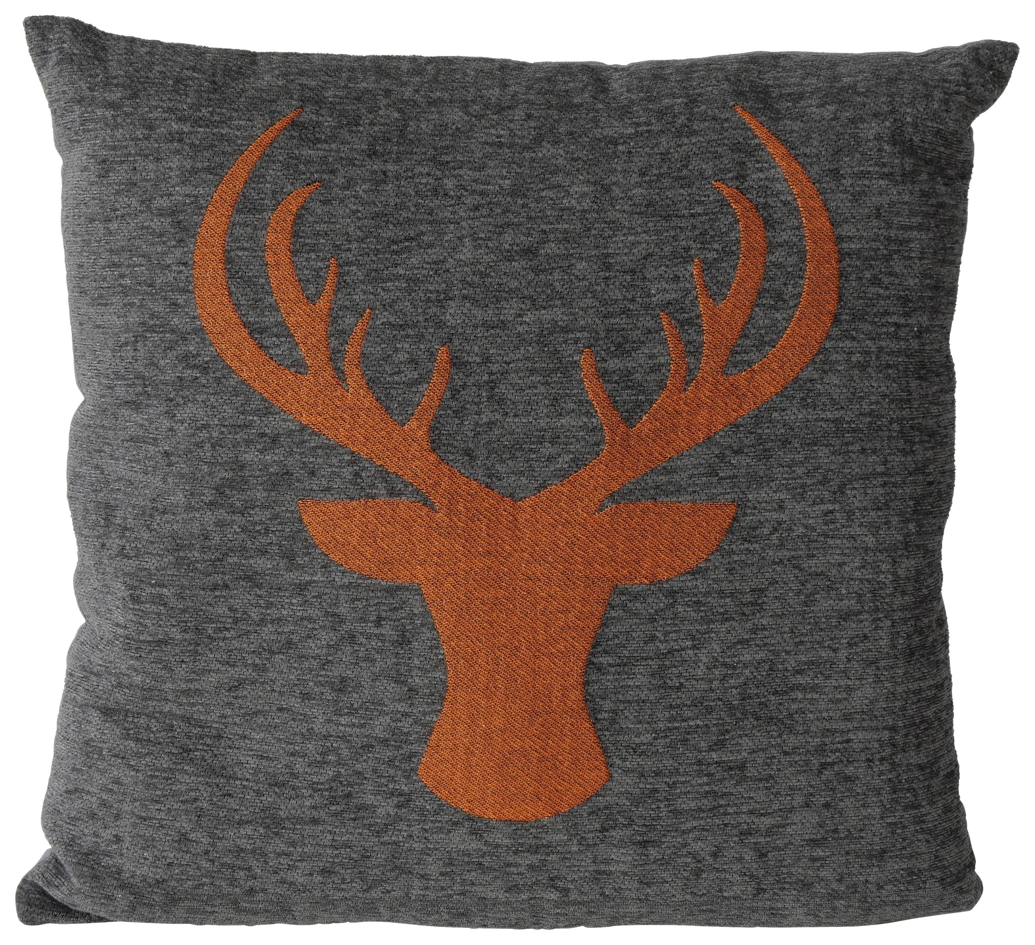 Zierkissen Olivo Dunkelgrau/Orange ca. 45x45cm - Dunkelgrau/Dunkelorange, ROMANTIK / LANDHAUS, Textil (45/45cm)