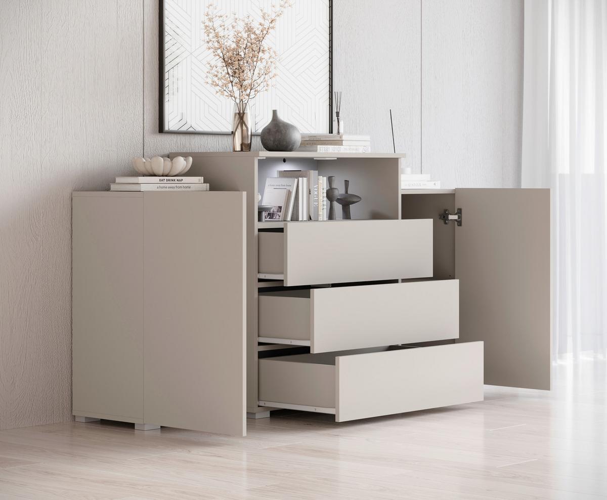 Široka Komoda Urban, Kašmir, Bež, Osvetlitev - kašmir/siva, Trendi, umetna masa/leseni material (150/81/37cm) - P & B