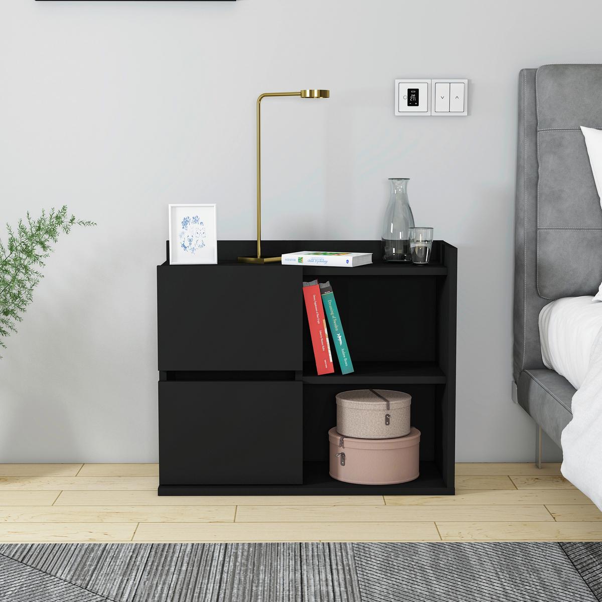 Nachttisch Juno ca. 60x53,2x35 cm Schwarz - Schwarz, Design, Holzwerkstoff (60/53,2/35cm) - MID.YOU