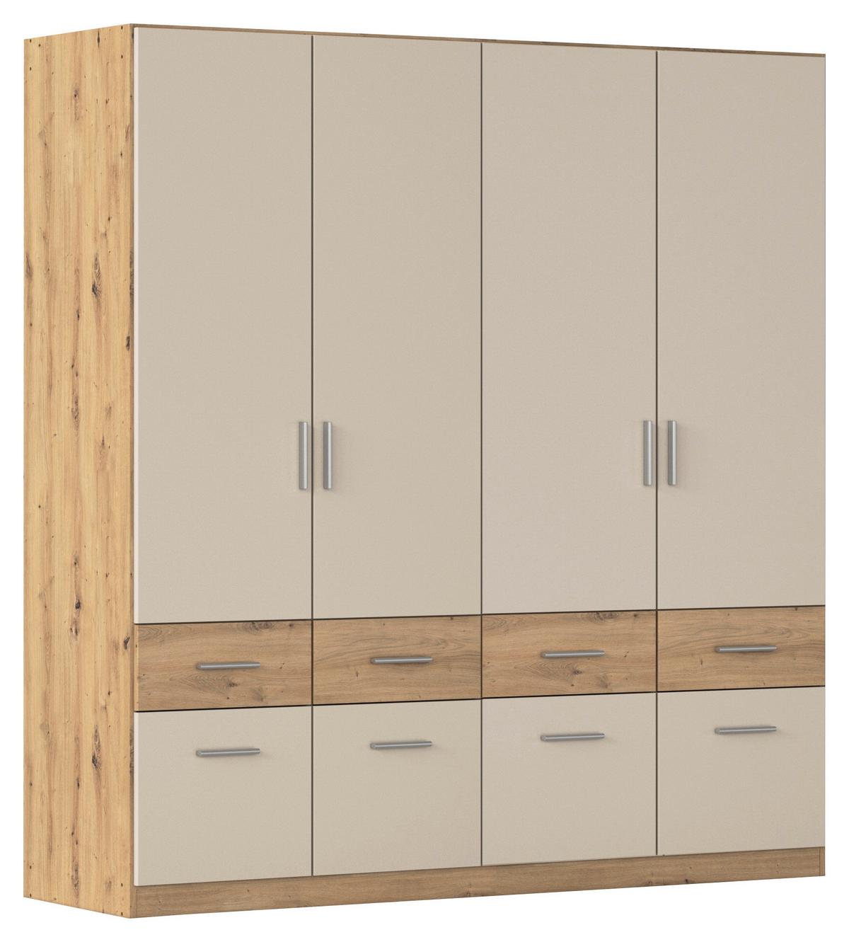 Drehtürenschrank Celle-Super Champagner/Eiche Artisan - Champagner/Alufarben, KONVENTIONELL, Holzwerkstoff/Kunststoff (181/197/54cm) - Mömax