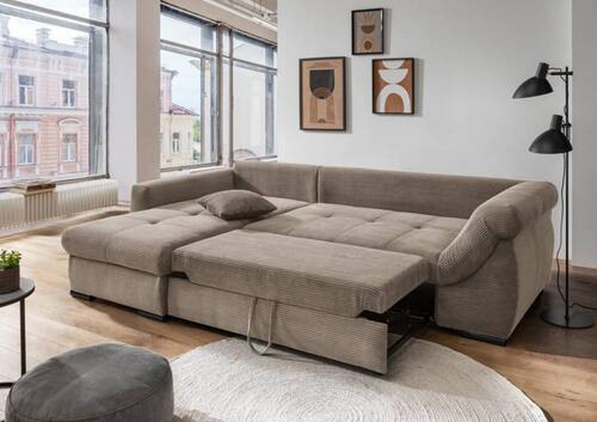 Wohnlandschaft Frederico Graubraun Cord - Graubraun/Schwarz, MODERN, Holz/Textil (188/302cm) - MID.YOU