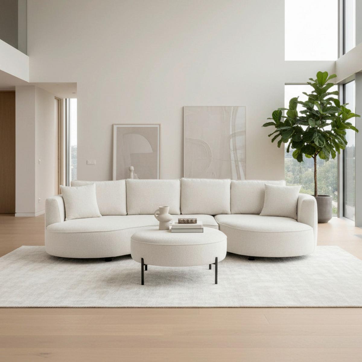 Canapea modulara NILAS - alb/crem, Modern, lemn/metal (322/154cm) - Bessagi Home