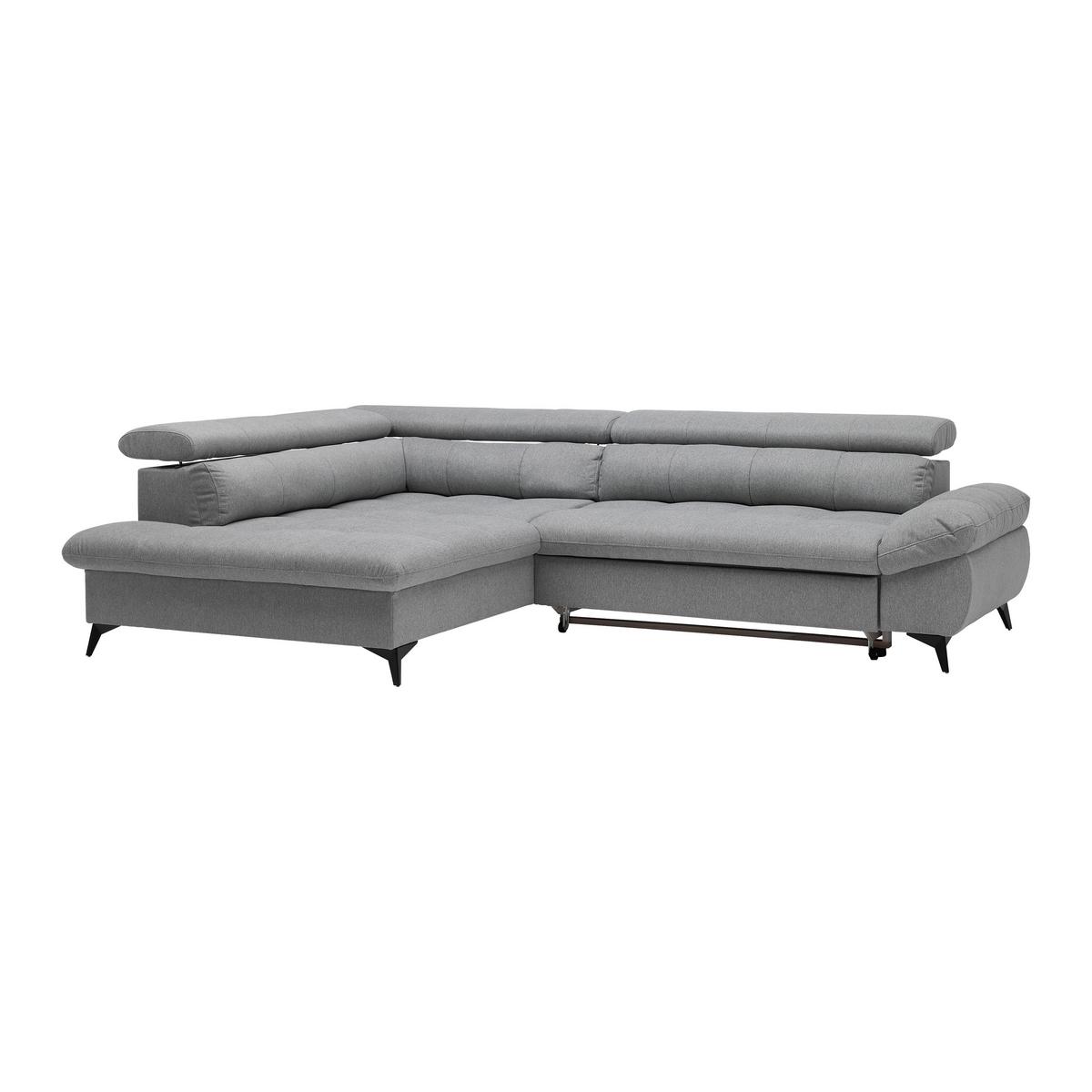 Wohnlandschaft Alberto Hellgrau mit Bettfunktion - Hellgrau/Schwarz, MODERN, Textil/Metall (201/296cm) - Mömax