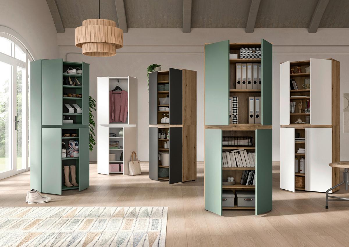 Omara Za Čevlje Scarpa, Barva Hrast, Sivozelena - črna/barve hrasta, Design, umetna masa/leseni material (70/175/37cm) - Livetastic