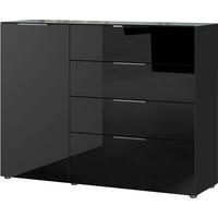 sideboard in Schwarz - couleur chromée/noir, Modern, métal/verre (134/102/42cm) - Premium Living