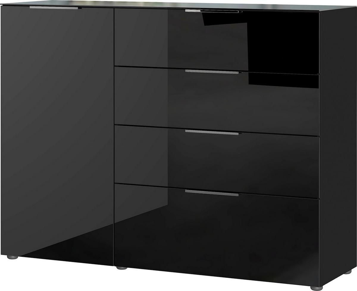 sideboard in Schwarz - couleur chromée/noir, Modern, métal/verre (134/102/42cm) - Premium Living