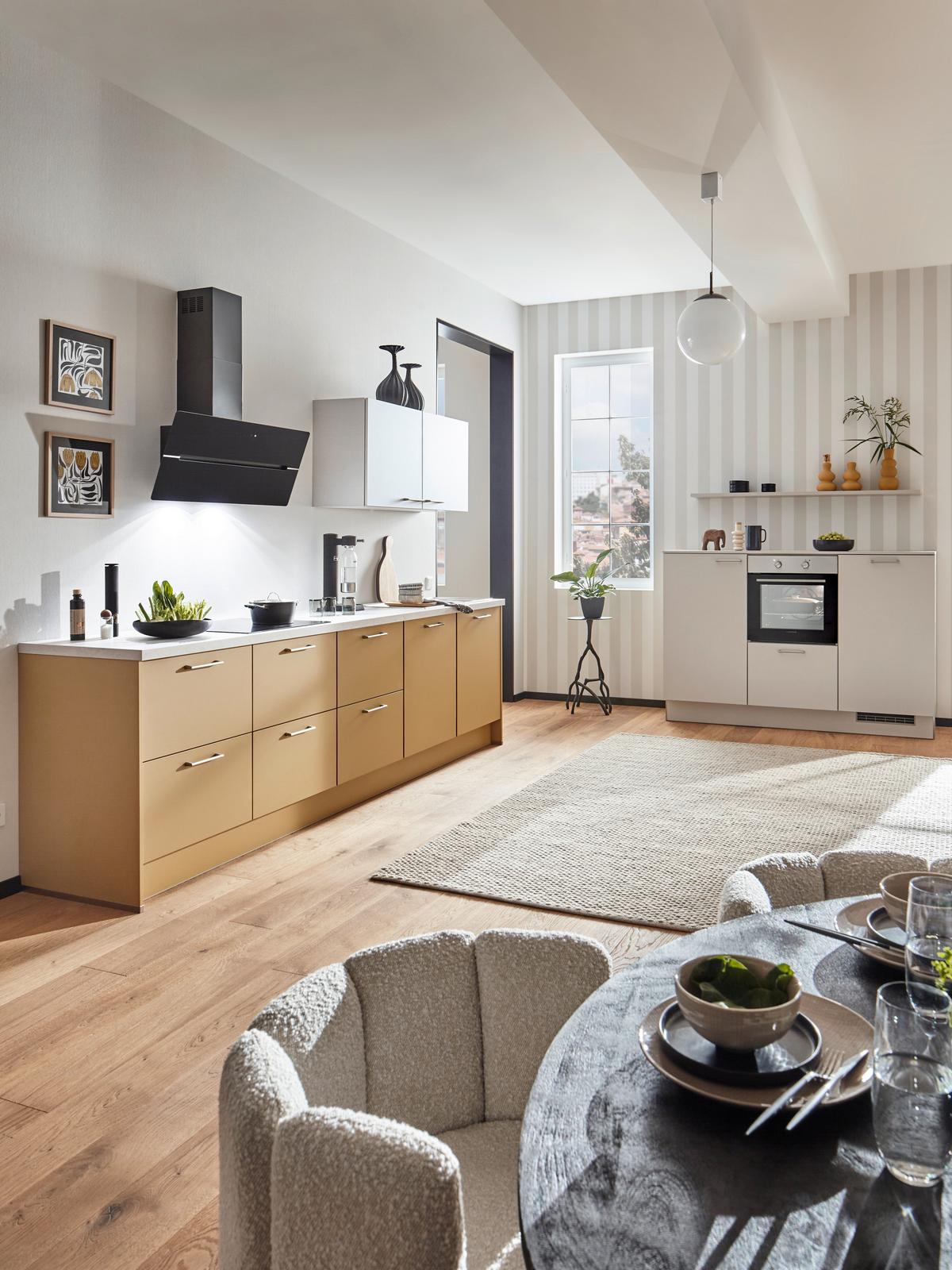 Einbauküche PN105/80 inkl. Geräteset 4-teilig - Edelstahlfarben/Beige, MODERN, Holzwerkstoff (180/303cm) - Pino
